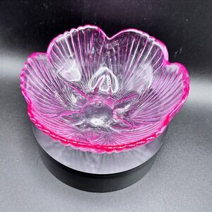 Dalzell Viking Pink Glass Scalloped Flower Bowl Handmade USA‎ Art Glass Console